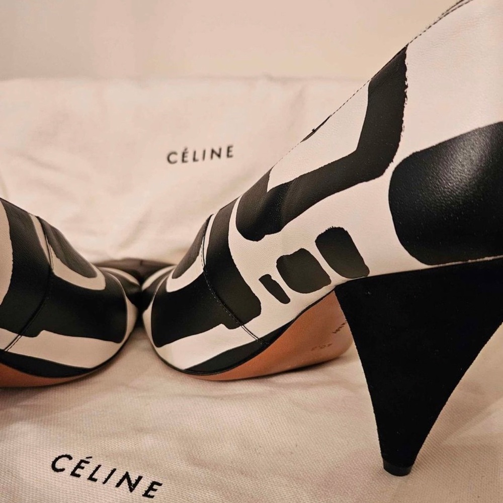 Céline NWB Op-Art V-neck leather pumps 40.5 NEW - Picture 6 of 8